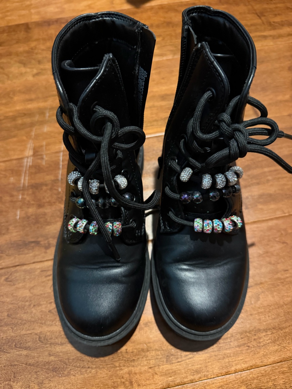 Kappa Black Kids Lace-Up Combat Boots with Beaded Accents